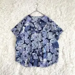 ブラウス シャツ ノーカラー フレンチスリーブ 花柄