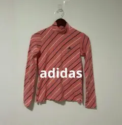 adidas 長袖 モックネック シャツ 斜めストライプ ワンポイントロゴ Ｍ