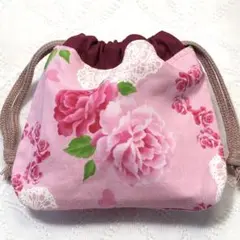 ハンドメイド　ミニ巾着袋　薔薇　花柄