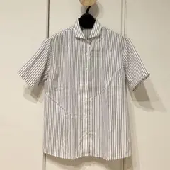 美品 ブリックハウス 東京シャツ 半袖 ブラウス LL ストライプ ホワイト
