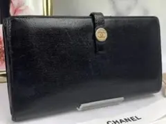 美品 CHANEL シャネル キャビアスキン ココボタン 金色Wホック長財布 黒