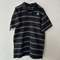 adidas 黒白ストライプ ポロシャツ S