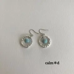 【467】ターコイズ マットシルバーラウンド ピアス イヤリング