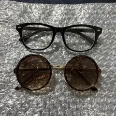 べっ甲柄丸サングラスと伊達メガネのセット