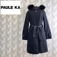 【ポールカ】フォックスファー ウール フード付ロングコート 黒pauleka