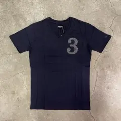 1PIU1UGUALE3 RELAX ラインストーン3ロゴVネックTシャツ L