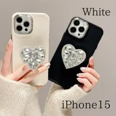 【限定商品】iPhoneケース　15　ホワイト　ハート　グリップ　韓国