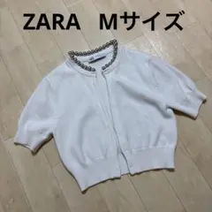 ZARA メタルビーズ 半袖ニット Mサイズ