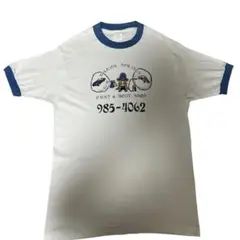 ヴィンテージ リンガーT ホワイト ブルー ラウンドネック Tシャツ M