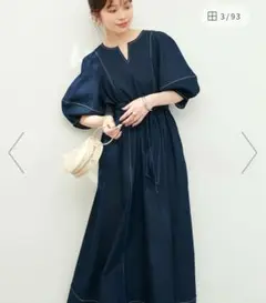 ランタンスリーブワンピース　L インディゴ