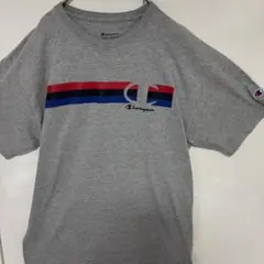 Champion グレー Tシャツ ストライプ　size L