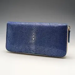 【新品】スティングレイ エイ革 ラウンドジップ長財布 ブルー＆ベージュ②