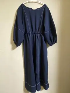 【ほぼ新品】ランタンスリーブワンピース ネイビー M