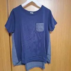 ネイビーグレー ポケット付きTシャツ　半袖Tシャツ　チュニック　Ｌサイズ相当