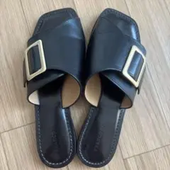 フランコボスキ　フラットサンダル　レザー　バックル　ブラック　37
