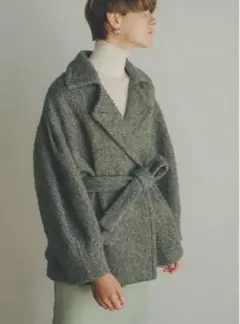 CLANE/MIX LOOP TWEED BOX COATモスグリーン