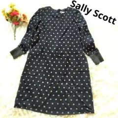 サリースコットSally Scott ドット柄ワンピース ナチュラル 袖リブ編
