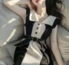 ノースリーブ黒白ドレス　S