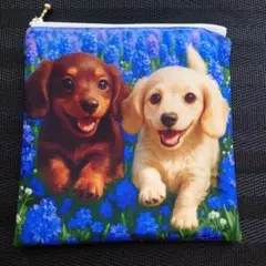 ハンドメイド　ファスナーポーチ　ダックスフンド ラベンダー　ダックス　犬