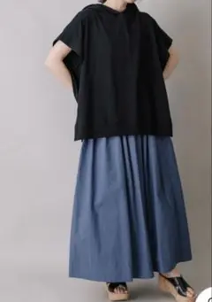 新品　未使用　Munich コットンナイロンライトクロスギャザースカート　ブルー
