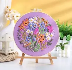 フランス刺繍 刺繍キット お花がいっぱい 簡単 初心者 プレゼント パープル