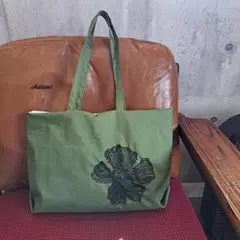 【sale】【トートバッグ】グリーン×ブラックフラワーレース【0863】