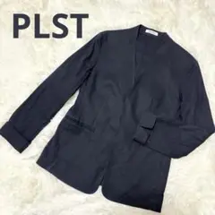 PLST プラステ　リネン　麻混　濃紺　ネイビー　ノーカラージャケット　M