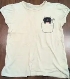 猫ポケット Tシャツ クリーム色　140cm