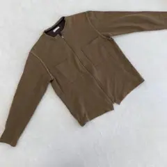 ⭐️F4⭐️ ノーカラージップパーカー ニット素材 キャメル　前ポケット付き