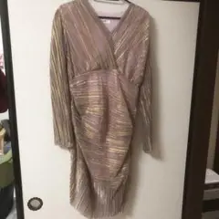 ピンク・ゴールド ストライプ ラップドレス