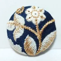 インド刺繍　№2093　ネイビーゴールド　㊳ミリ　ヘアゴム・ブローチ