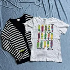 SLAP SLIP 140㎝ 白黒ボーダーカーディガンと白Tシャツセット