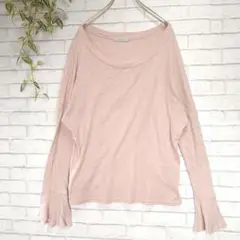 ドロップショルダー　フレア切りっぱなし袖　Tシャツ カットソー　くすみピンクF