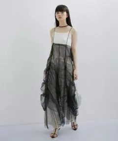新品 完売品 ADAM ET ROPE ドロストリングチュールドレス ブラック