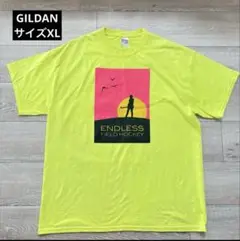 GILDAN 蛍光イエロー Tシャツ XLトップス　半袖　蛍光色　半袖シャツ