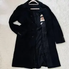 極美品✨ポールスミス　アンゴラ100%ロングコートL 黒　マルチストライプ