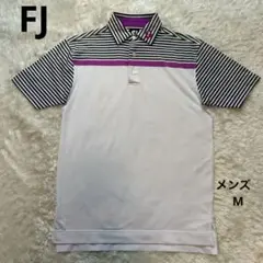 美品★フットジョイ FOOT JOY ゴルフポロシャツ　ボーダー M 白系