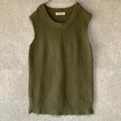 Shel'tter(F)サマーニット＊ノースリーブ＊綿混＊伸縮性＊ベスト＊カーキ