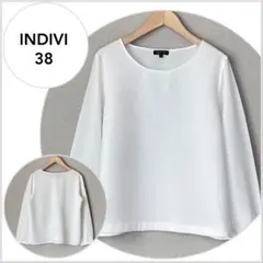 【美品♪】INDIVI サッカー素材×シフォン切替ブラウス