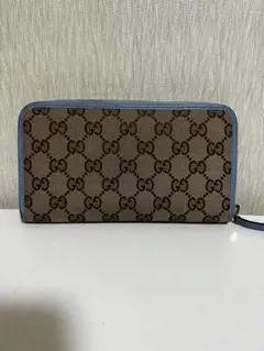 【良品】GUCCI グッチ ラウンドファスナー 長財布 キャンパス地
