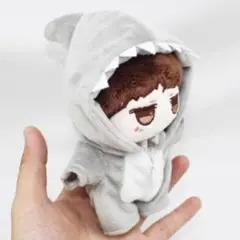 【154】10cm ぬい服　サメパジャマ　着ぐるみ　グレー灰色　着せ替え　推し活