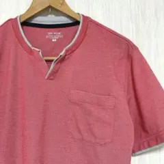 DRY WEAR メンズ　キーネック　半袖Tシャツ　ピンク　M
