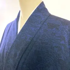 2m2059 着物 正絹 袷 小紋 紺 黒 花柄 和装