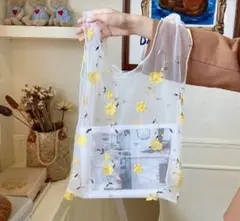 オーガンジー 花 エコバッグ フラワー イエロー 黄色 刺繍