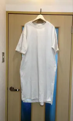 ホワイト コットン 半袖ロングシャツワンピース