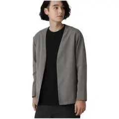 THE SHOP TK スウェードタッチノーカラーカーディガン グレー L