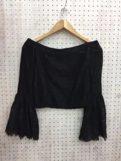 モード ボーホー 古着 AULA 総レース ベルスリーブ クロップトップス