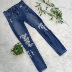 【AMERICAN EAGLE】レディース ダメージデニム スキニー S