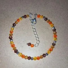ハンドメイド　ブレスレット　オレンジ　黄色　ブラウン　シルバー