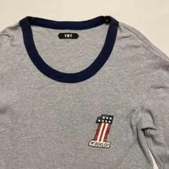 TMTサーマル生地長袖TシャツNo.1プリントMサイズグレー✖️ネイビーバイカー
